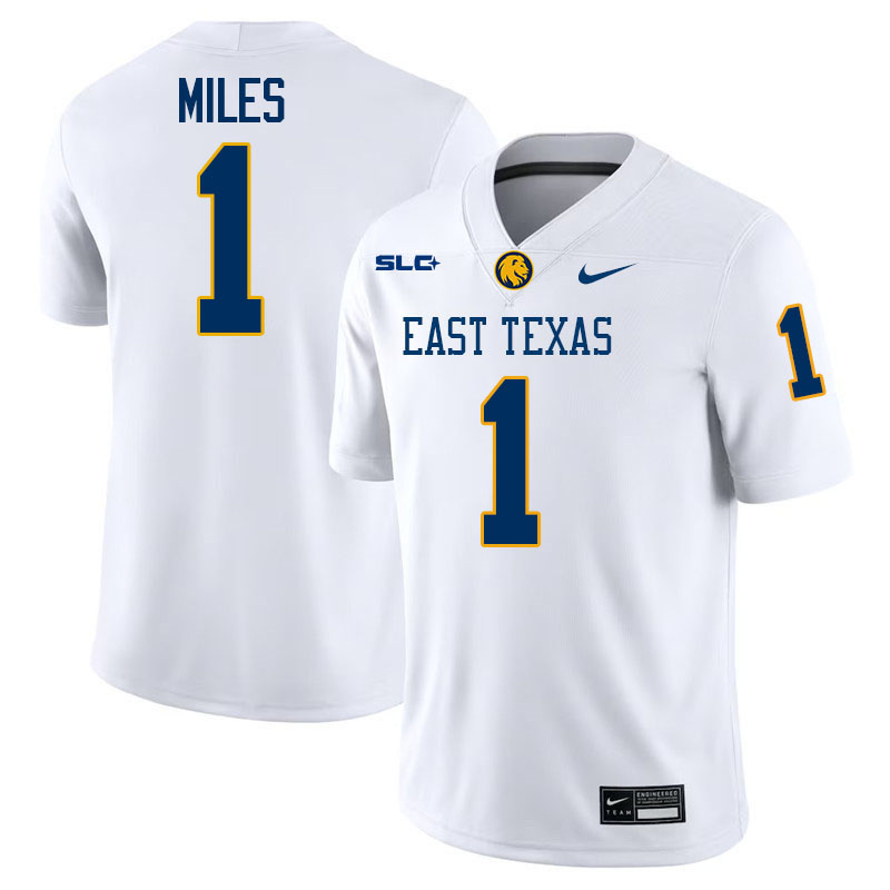 East Texas A&M Lions #1 Kaleb Miles College Football Jerseys,Uniforms-White